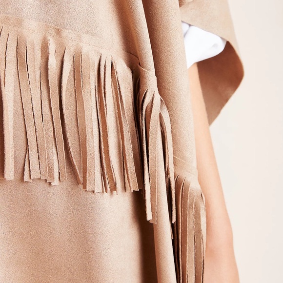 Faux Suede Poncho in taupe color - Picture 3 of 10